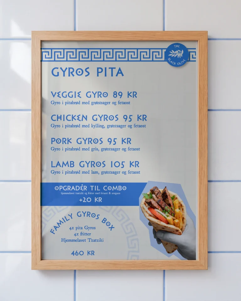 Black Olive – menu designet af Studio OnBrand